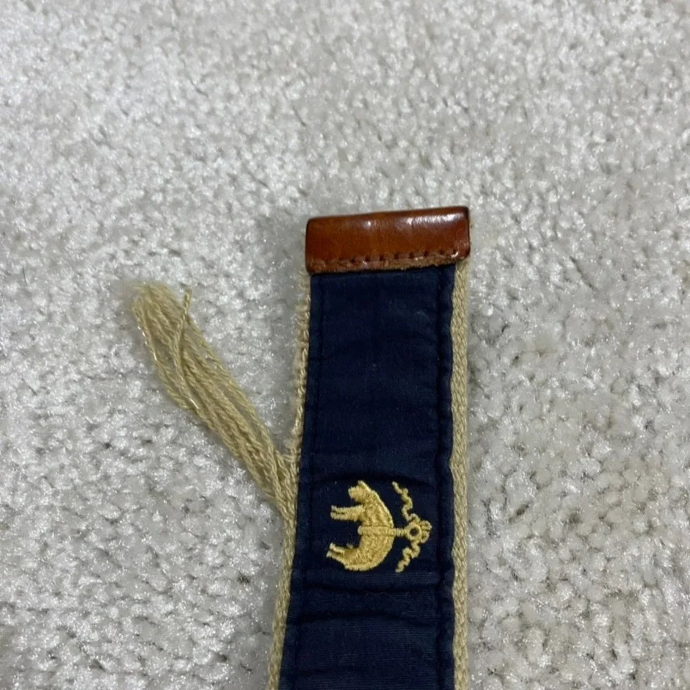 Brooks Brothers Belt Mens XL Navy Blue Golden Fleece Embroidered D-Ring Preppy